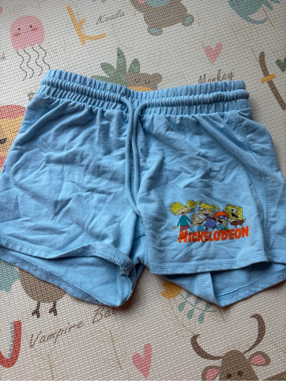 Nickelodeon Light Blue Terry Athletic Shorts with Character Print